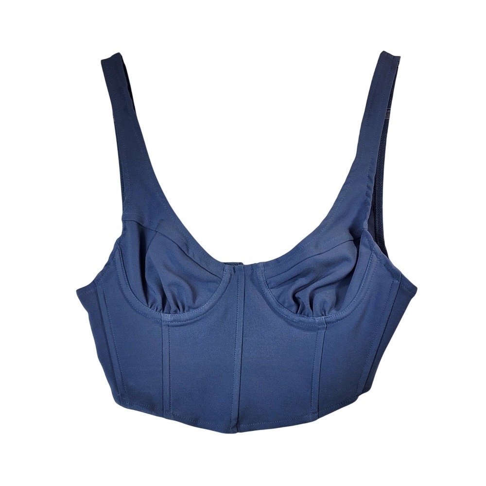 Tic Toc Bralet Small Blue Corset Bustier Crop Top Zip Back Structured Streetwear